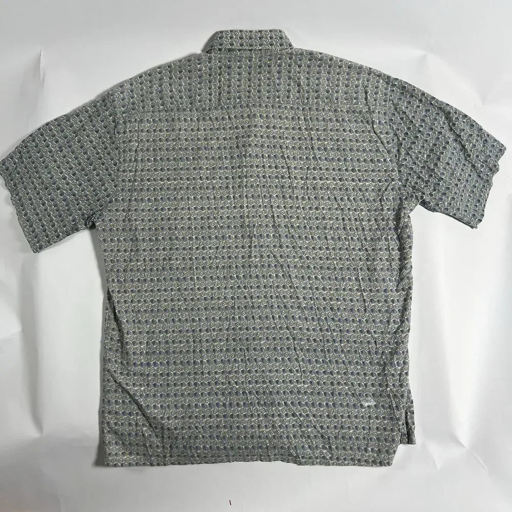Pierre‎ Cardin Men's Green/Blue/Beige Geometric Woven Cotton Button-Up SS L 48